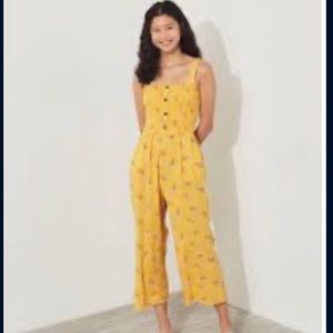 hollister yellow floral jumpsuit